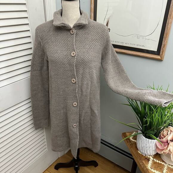 COCOGIO Sweater Medium Brown Chunky Knit Long Line Cardigan Lagenlook Boho Chic - Picture 1 of 15